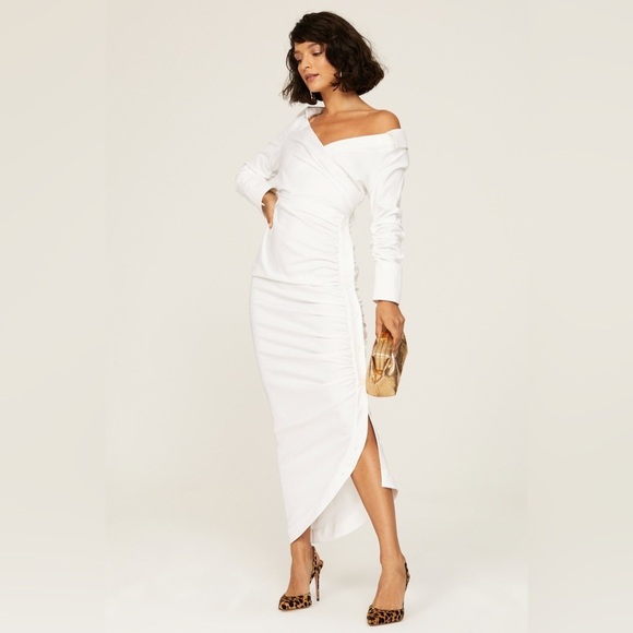 Sergio Hudson Dresses & Skirts - Sergio Hudson Asymmetric Cutout Ruched Cotton-blend Poplin Midi Wrap Dress Sz 0